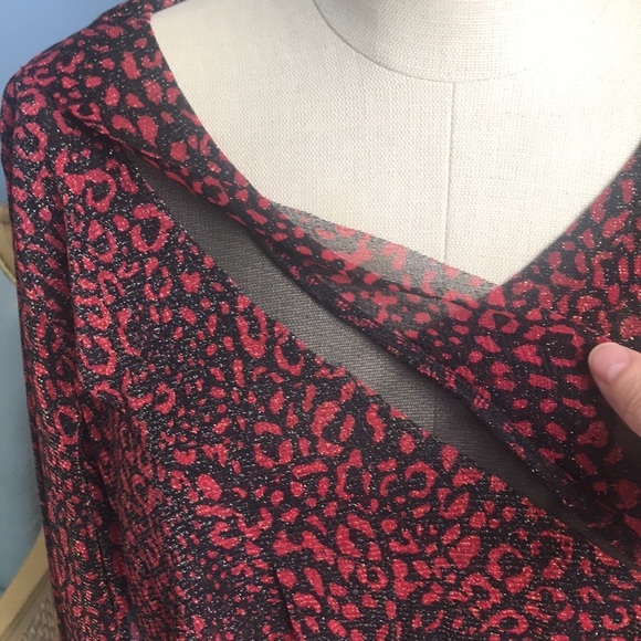 NWT Allison Daley red & black cheetah print 3/4 sleeves layered formal blouse - Picture 2 of 16